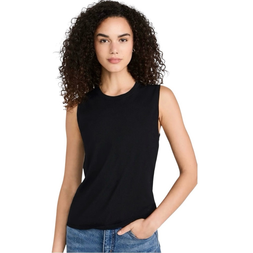 Theory Black Sleeveless Crewneck Shell Top Keyhole Back Wool Small